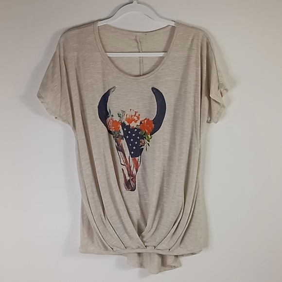 Moa Moa RN99217 Patriotic Cow Skull Tshirt Size M-L - Picture 3 of 15